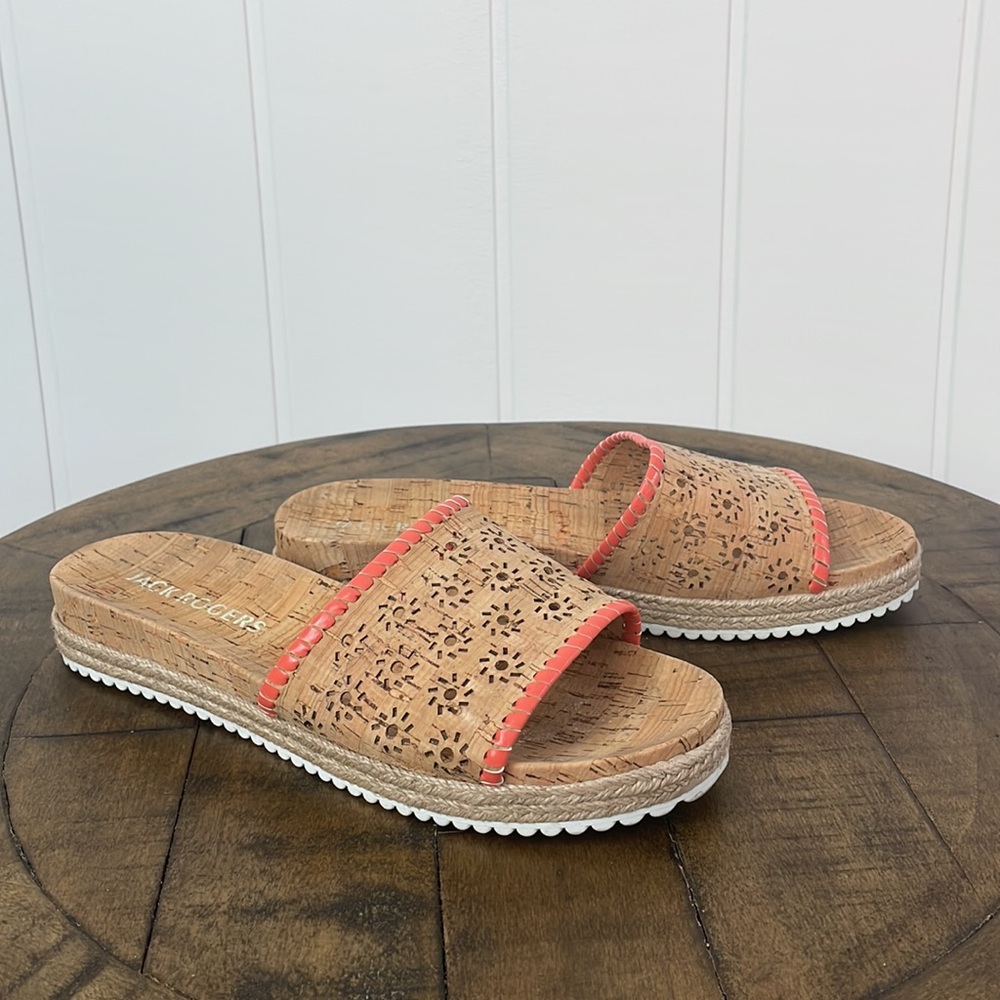 Jack Rogers Sandal Women's Size 9.5 Laser Cut Floral Cork Slide Neutral